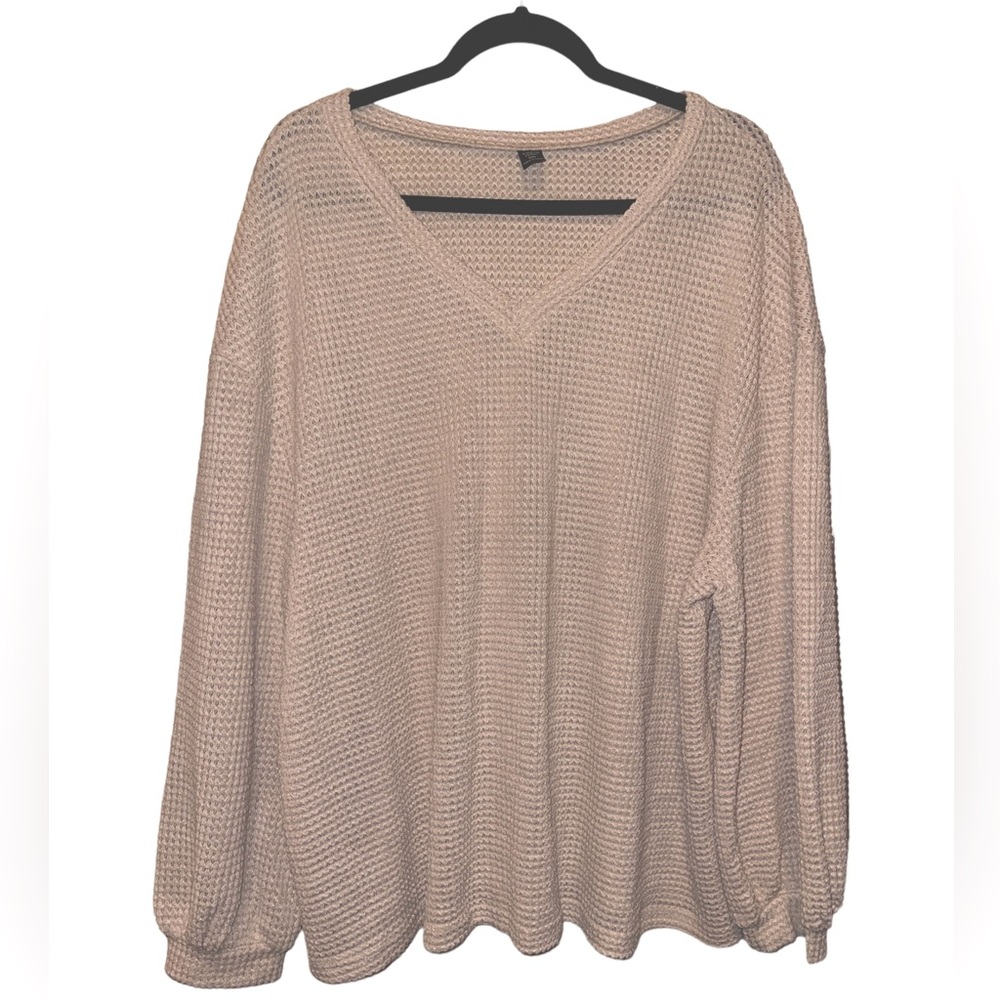 SHEIN CURVE | 3XL Tan/Off White | V Neck Blouse/Light Sweater